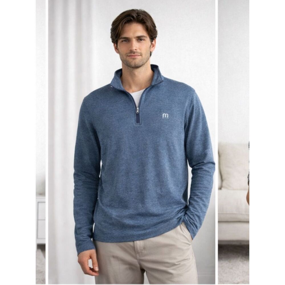 Travis Matthew Mens Quarter-Zip Pullover Blue Large Layer Golf Casual Everyday